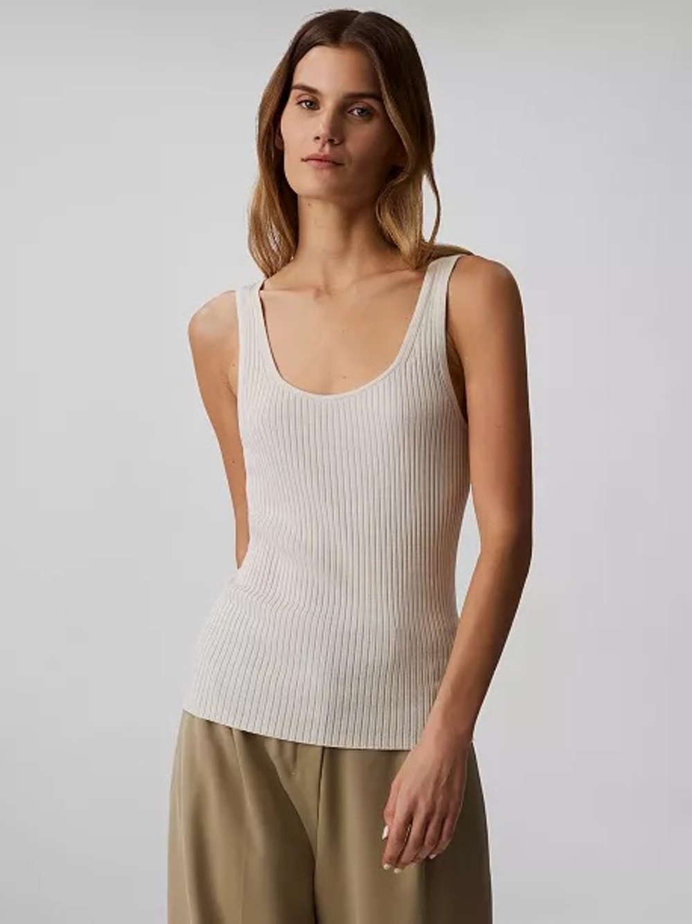 Calvin Klein Smooth Rib Sweater Tank Top Turtle Dove Cream Ivory Size L NWT